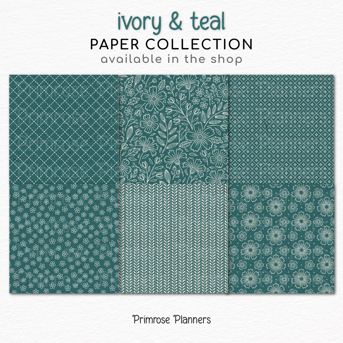 Dark Teal Digital Paper | Scandi Botanical & Folk Art Florals | Patina Green Printables | Junk Journal Pages