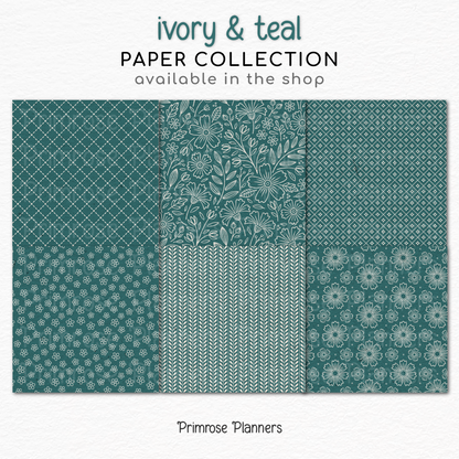 Dark Teal Digital Paper | Scandi Botanical & Folk Art Florals | Patina Green Printables | Junk Journal Pages