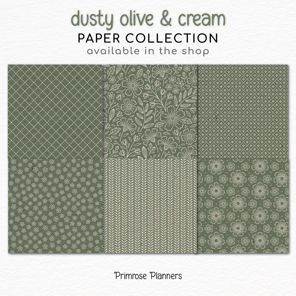 Dusty Olive Digital Paper | Scandi Botanical & Bold Geometric | Folk Art Floral Printables | Junk Journal Pages