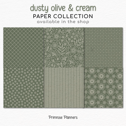 Dusty Olive Digital Paper | Scandi Botanical & Bold Geometric | Folk Art Floral Printables | Junk Journal Pages