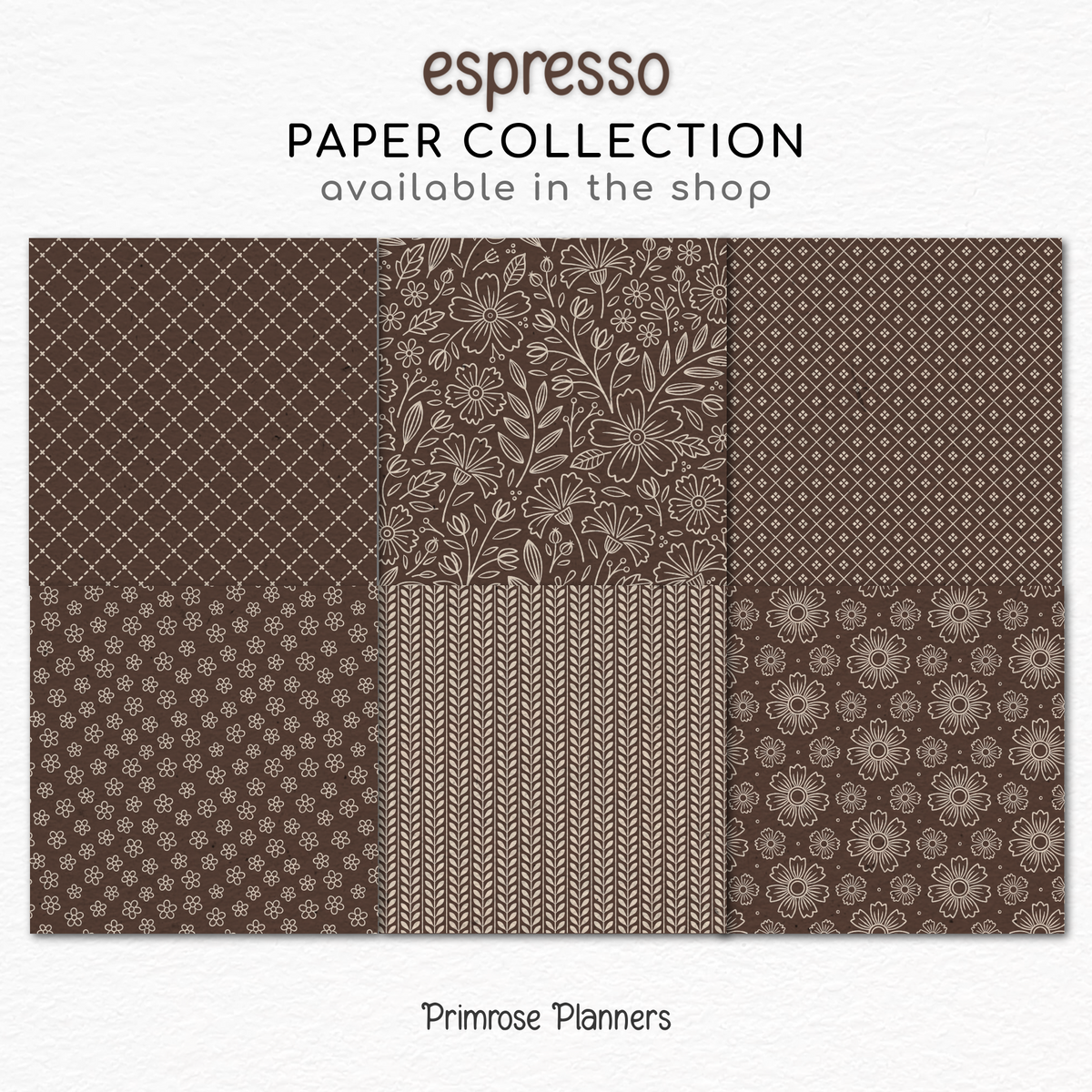 Espresso Brown Digital Paper | Scandi Botanical & Bold Geometric | Linen Beige Folk Art Printables | Junk Journal Pages