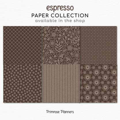 Espresso Brown Digital Paper | Scandi Botanical & Bold Geometric | Linen Beige Folk Art Printables | Junk Journal Pages