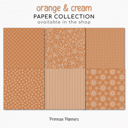 Basic Orange Digital Papers, Cream Fall Floral Collection, Autumn Leaf Scrapbook Backgrounds, Geometric Instant Download