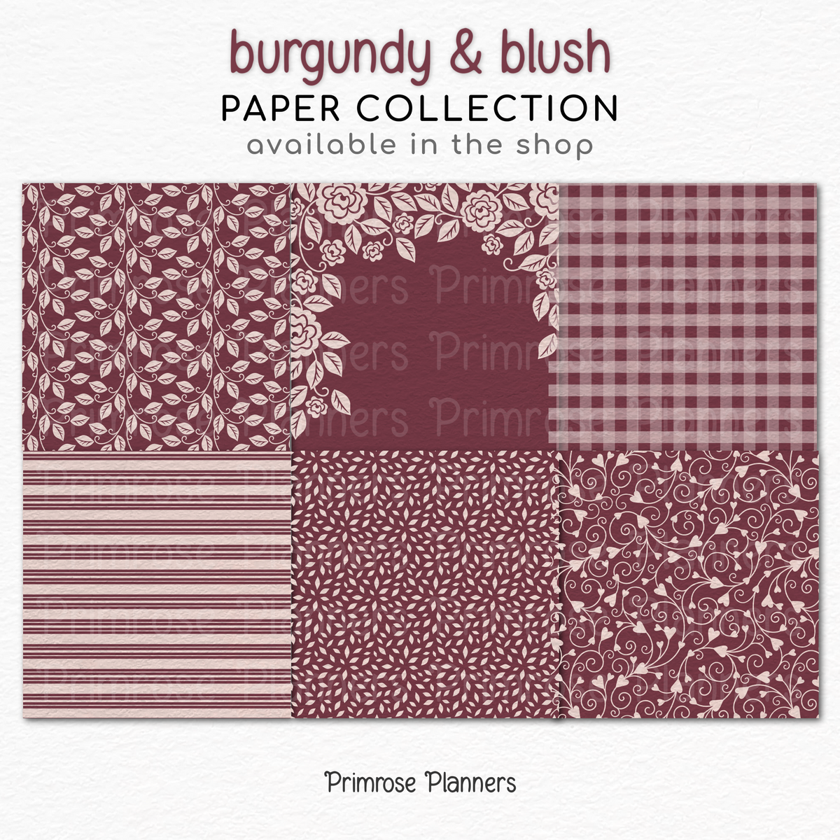 Burgundy Pink Digital Paper | Romantic Floral Backgrounds | Blush Rose Pattern Pack | Printable Paper for Crafts