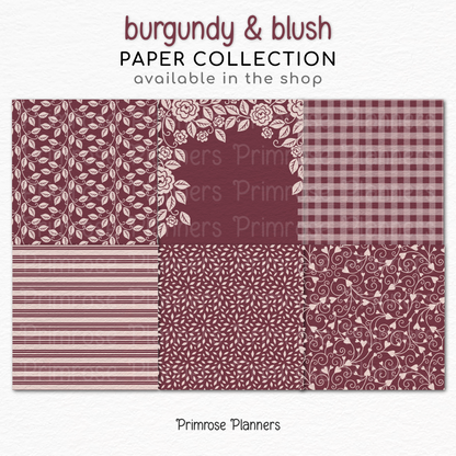Burgundy Pink Digital Paper | Romantic Floral Backgrounds | Blush Rose Pattern Pack | Printable Paper for Crafts