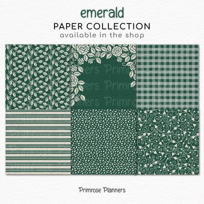 Cottage Rose Digital Backgrounds | Emerald Green Paper Pack | Heart Patterns for Digital Planning | Scrapbooking Supplies