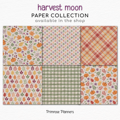 Harvest Moon Fall Digital Paper Set, Pastel Autumn Leaves Pumpkins Plaid Patterns, Cute Thanksgiving Backgrounds for Scrapbooking