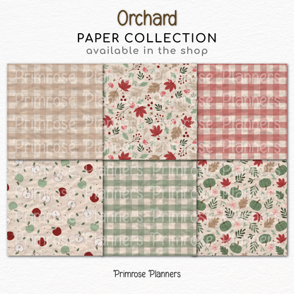 Fall Apple Orchard Digital Paper, Muted Autumn Gingham Backgrounds, Green Pumpkin Mushroom Prints, Thanksgiving Scrapbook Set