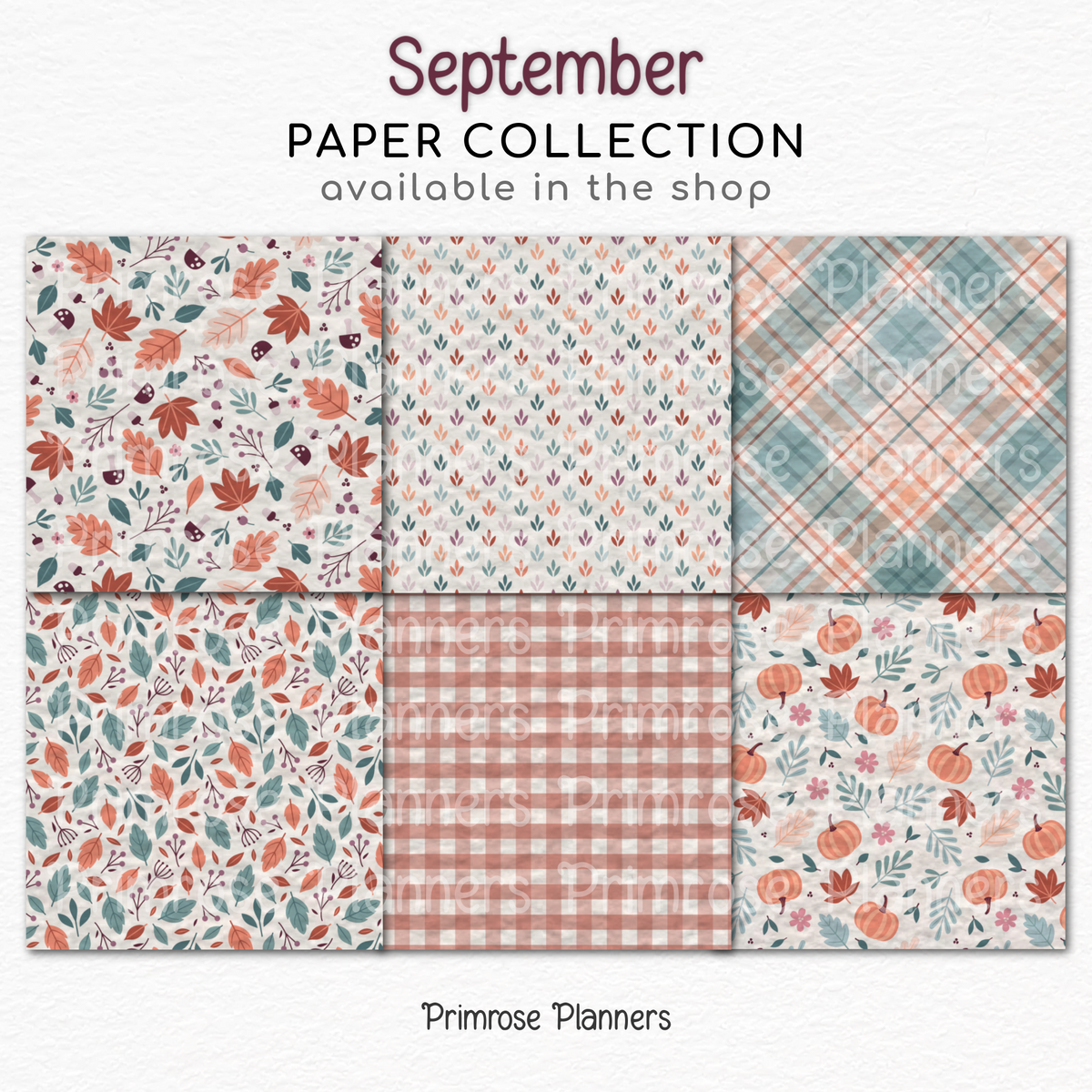 Solid Digital Paper September | Muted Early Fall Palette | Rust, Plum, Dusty Rose, Teal | Plain Backgrounds