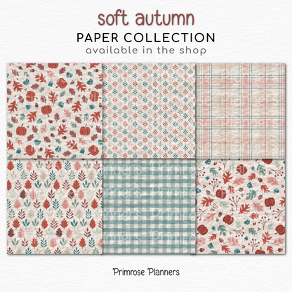 Soft Autumn Digital Paper, Pastel Pumpkin Mushroom Patterns, Sage Green Plaid Backgrounds, Cozy Fall Thanksgiving Scrapbook Pack