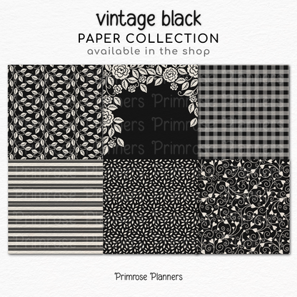Black Cottage Rose Digital Paper | Neutral Damask Backgrounds | Vintage Black Cream Heart Pattern | Printable Paper for Crafts