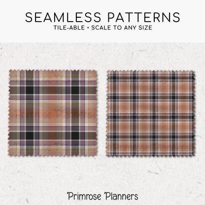 Rust Plum Black Plaid Digital Paper, Vintage Halloween Seamless Patterns, Moody Fall Backgrounds, Commercial Use Scrapbook Pack
