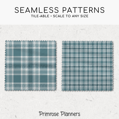 Arctic Teal Plaid Digital Paper, Light Blue Seamless Patterns, Farmhouse Gingham Scrapbook Backgrounds, Minimalist Commercial Use