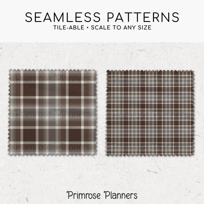 Brown and Grey Plaid Digital Paper, Neutral Seamless Patterns, Modern Farmhouse Tartan Backgrounds, Commercial Use Scrapbook Pack