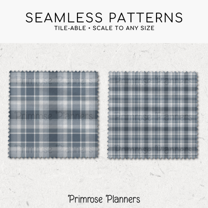Cool Grey Plaid Digital Paper, Slate Blue Seamless Patterns, Farmhouse Gingham Scrapbook Backgrounds, Minimalist Commercial Use