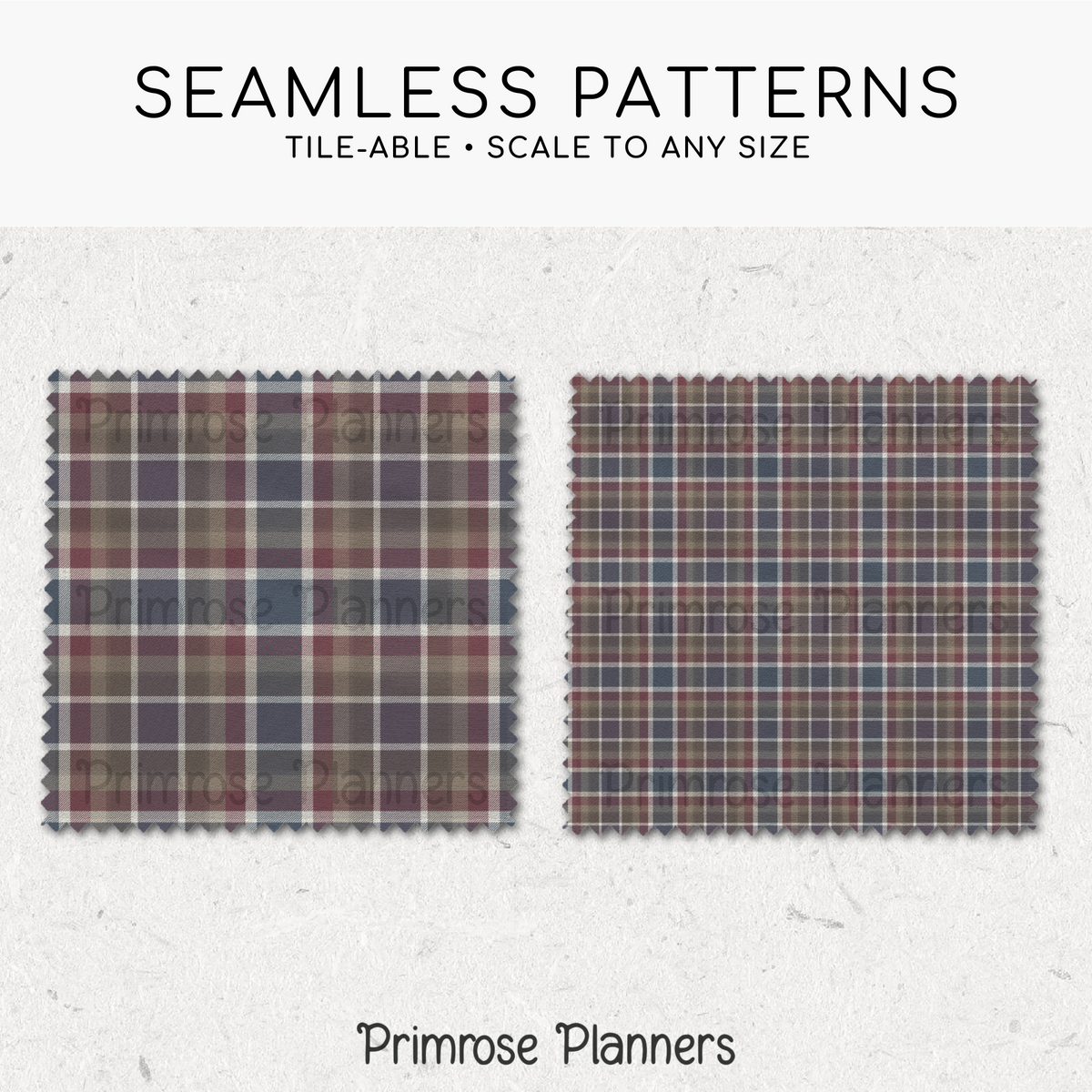 Dusk and Taupe Plaid Digital Paper, Muted Seamless Patterns, Moody Blue Tartan Backgrounds, Commercial Use Scrapbook Pack