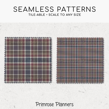 Dusk and Taupe Plaid Digital Paper, Muted Seamless Patterns, Moody Blue Tartan Backgrounds, Commercial Use Scrapbook Pack