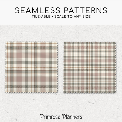 Dusty Pink Sage Charcoal Plaid Digital Paper, Boho Seamless Patterns, Neutral Tartan Backgrounds, Commercial Use Scrapbook Pack