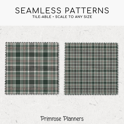 Evergreen Brown Plaid Digital Paper, Rustic Woodland Seamless Patterns, Modern Farmhouse Tartan, Commercial Use Scrapbook Pack