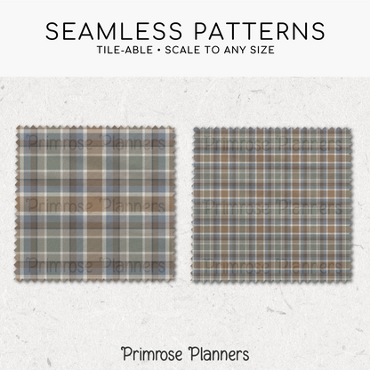 Farmhouse Neutral Plaid Digital Paper, Muted Seamless Patterns, Rustic Tartan Backgrounds, Commercial Use Scrapbook Pack