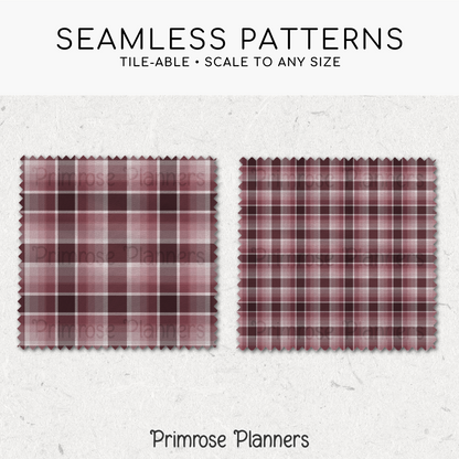 Frosted Cranberry Plaid Digital Paper, Burgundy Seamless Patterns, Farmhouse Gingham Scrapbook Backgrounds, Minimalist Commercial Use