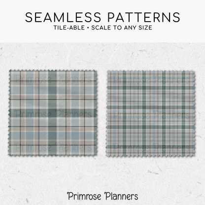 Frosted Pines Plaid Digital Paper, Winter Blue and Green Seamless Patterns, Cozy Holiday Tartan, Commercial Use Scrapbook Pack