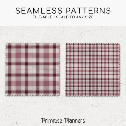 Cream Mauve Maroon Plaid Digital Paper, Valentines Seamless Patterns, Romantic Tartan Backgrounds, Commercial Use Scrapbook Pack