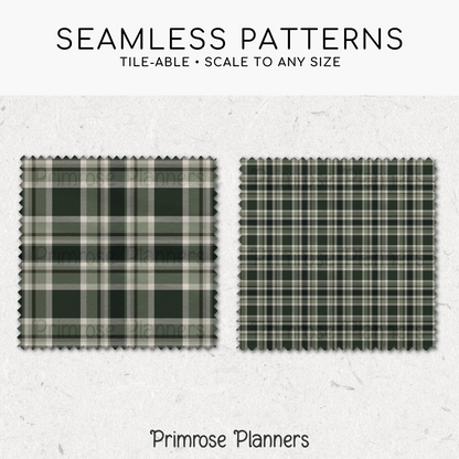 Green and Cream Plaid Digital Paper, Earthy Seamless Patterns, Forest Tartan Backgrounds, Commercial Use Scrapbook Pack