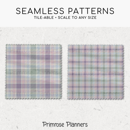 Lavender Blue Sage Plaid Digital Paper, Pastel Spring Seamless Patterns, Easter Tartan Backgrounds, Commercial Use Scrapbook Pack