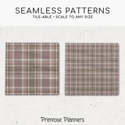 Mauve Rust Sage Plaid Digital Paper, Boho Fall Seamless Patterns, Tartan Backgrounds, Commercial Use Scrapbook Pack