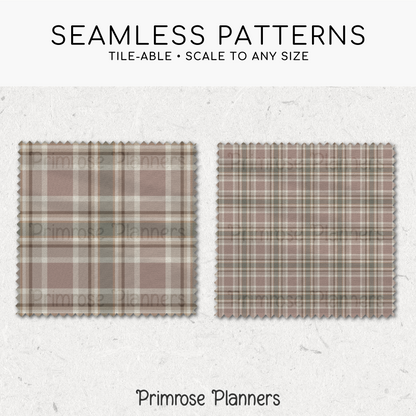 Mauve Tan Brown Plaid Digital Paper, Neutral Boho Seamless Patterns, Tartan Backgrounds, Commercial Use Scrapbook Pack