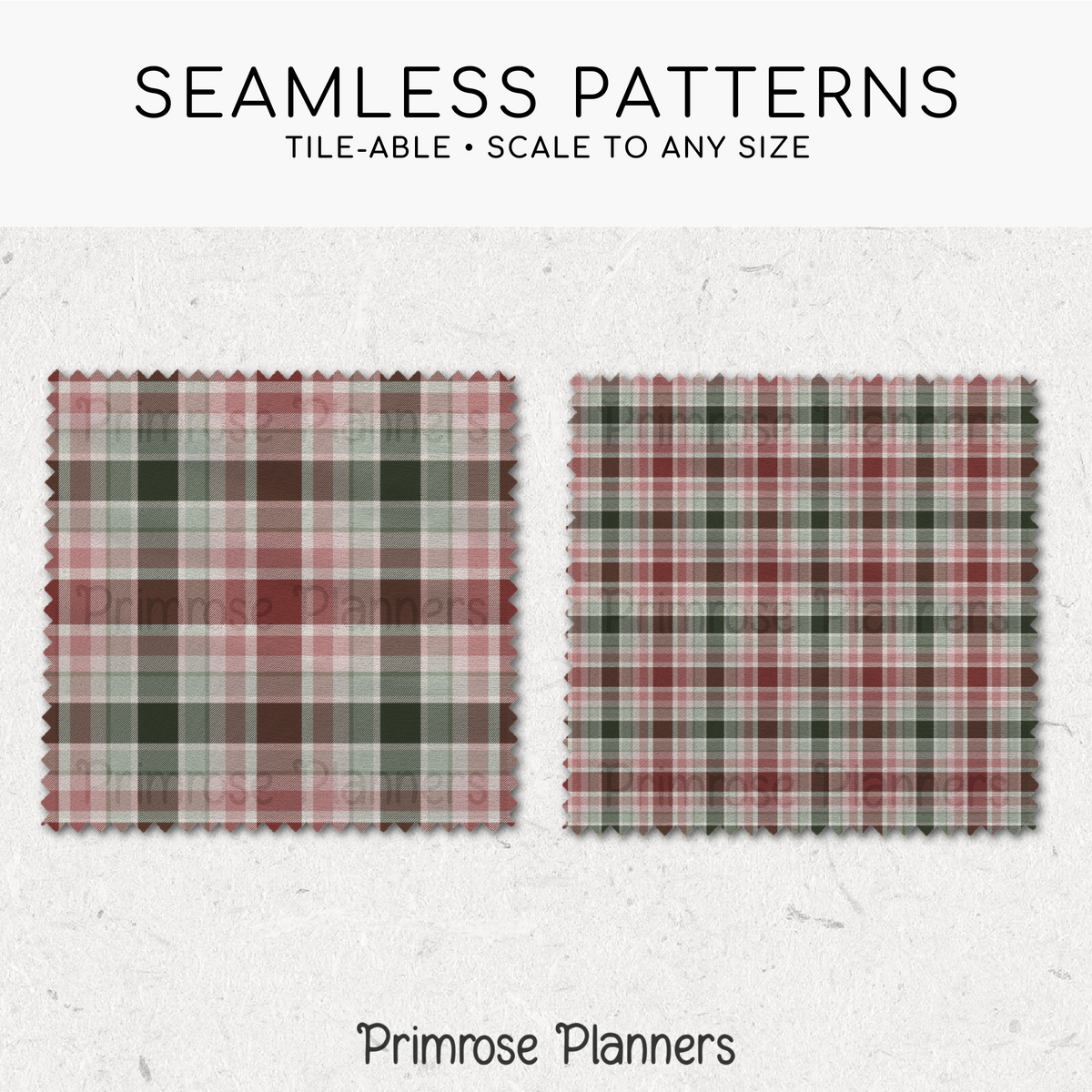 Blush Maroon & Sage Plaid Digital Paper, Christmas Seamless Patterns, Farmhouse Holiday Scrapbook Backgrounds, Commercial Use