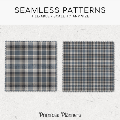 Navy & Grey Plaid Digital Paper, Blue Seamless Patterns, Farmhouse Gingham Scrapbook Backgrounds, Minimalist Commercial Use