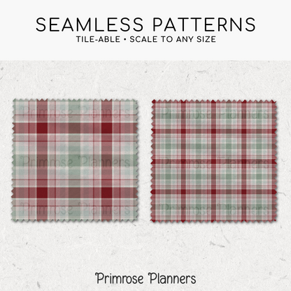 Maroon Mauve Sage Plaid Digital Paper, Christmas Seamless Patterns, Farmhouse Gingham Scrapbook Backgrounds, Minimalist Commercial Use