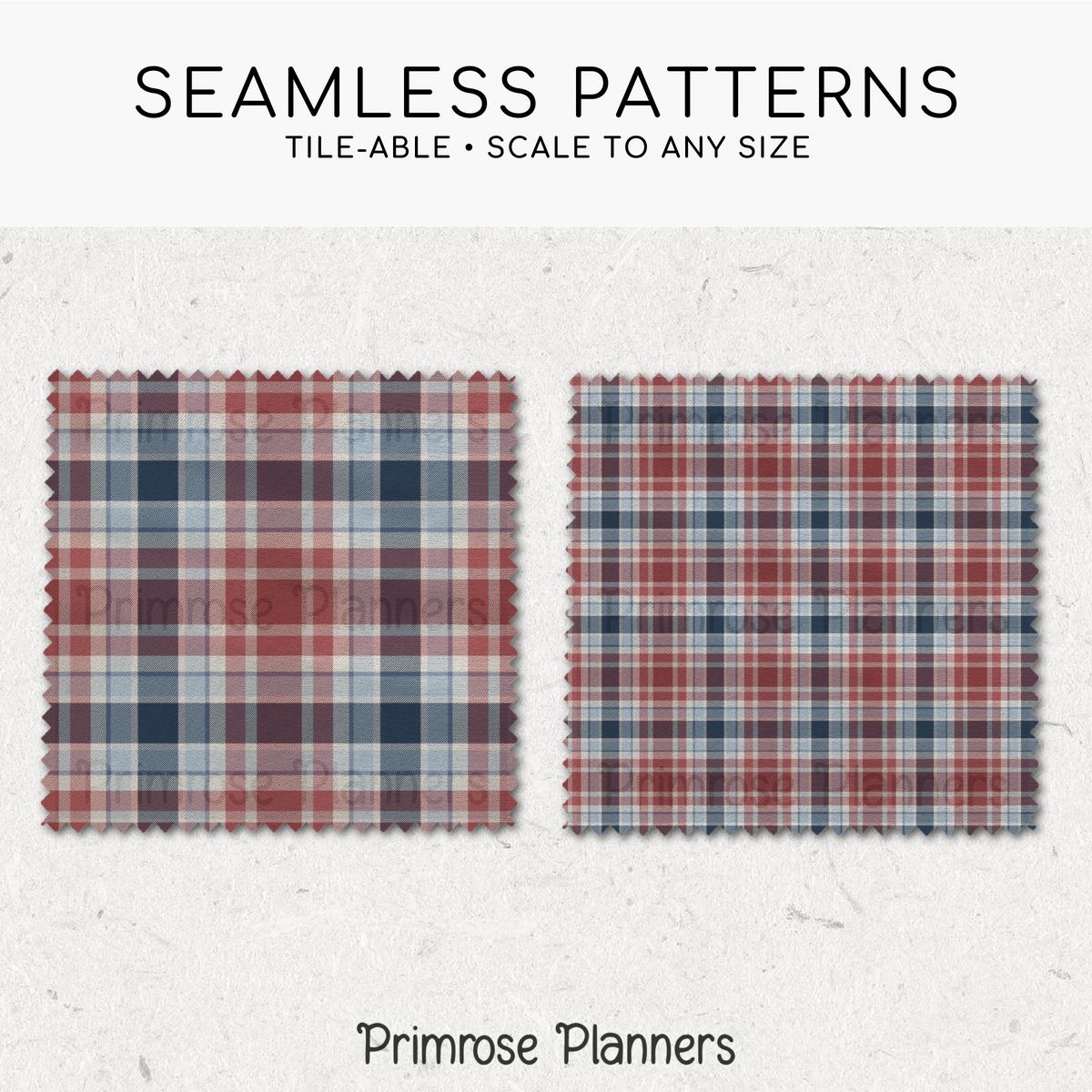 Red Beige Blue Plaid Digital Paper, Americana Seamless Patterns, Coastal Farmhouse Tartan, Commercial Use Scrapbook Pack