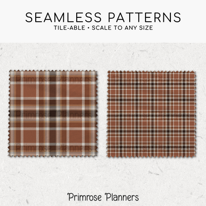 Spiced Cider Warm Brown Plaid Digital Paper, Neutral Fall Seamless Patterns, Autumn Tartan Backgrounds, Commercial Use Scrapbook Pack