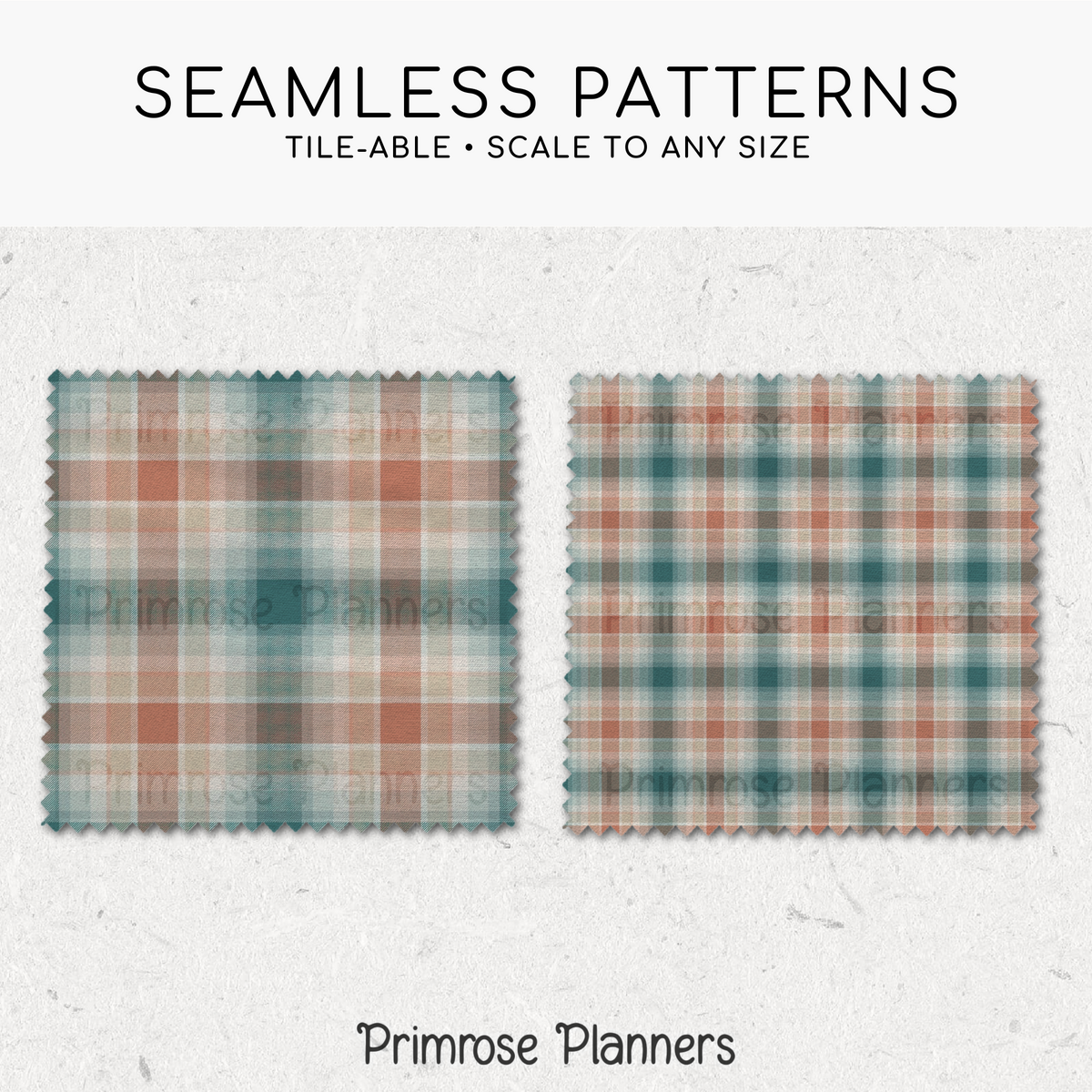 Terracotta and Teal Plaid Digital Paper, Boho Fall Seamless Patterns, Tartan Backgrounds, Commercial Use Scrapbook Pack
