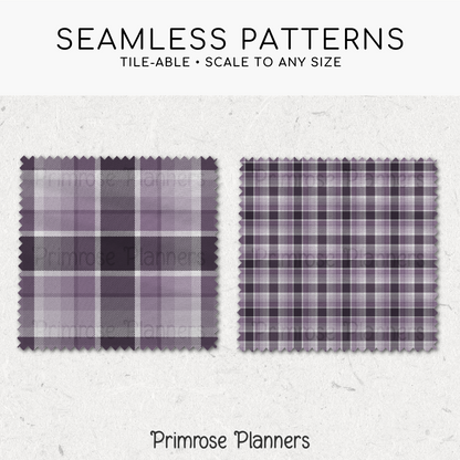 Winter Plum Plaid Digital Paper, Dark Purple Seamless Patterns, Farmhouse Gingham Scrapbook Backgrounds, Minimalist Commercial Use