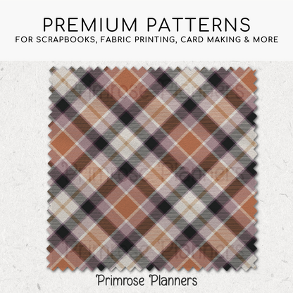 Rust Plum Black Plaid Digital Paper, Vintage Halloween Seamless Patterns, Moody Fall Backgrounds, Commercial Use Scrapbook Pack
