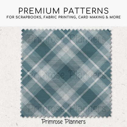 Arctic Teal Plaid Digital Paper, Light Blue Seamless Patterns, Farmhouse Gingham Scrapbook Backgrounds, Minimalist Commercial Use
