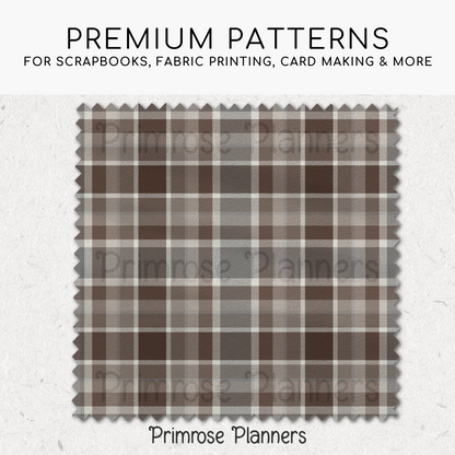 Brown and Grey Plaid Digital Paper, Neutral Seamless Patterns, Modern Farmhouse Tartan Backgrounds, Commercial Use Scrapbook Pack