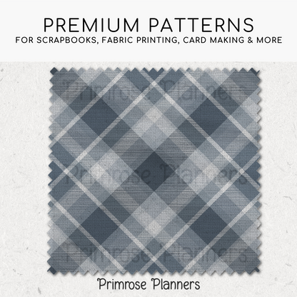 Cool Grey Plaid Digital Paper, Slate Blue Seamless Patterns, Farmhouse Gingham Scrapbook Backgrounds, Minimalist Commercial Use