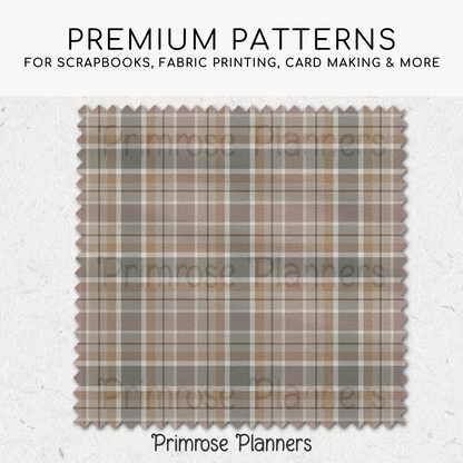 Dusty Pink Sage Charcoal Plaid Digital Paper, Boho Seamless Patterns, Neutral Tartan Backgrounds, Commercial Use Scrapbook Pack