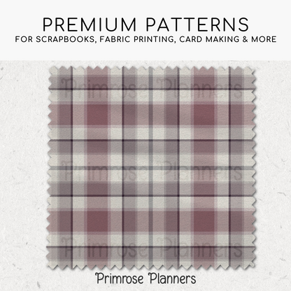Dusty Rose Plum Grey Plaid Digital Paper, Moody Seamless Patterns, Romantic Fall Tartan, Commercial Use Scrapbook Paper Pack
