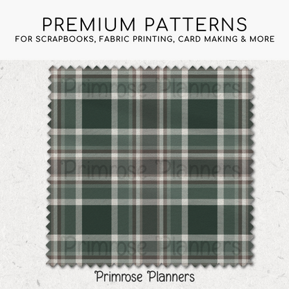Evergreen Brown Plaid Digital Paper, Rustic Woodland Seamless Patterns, Modern Farmhouse Tartan, Commercial Use Scrapbook Pack