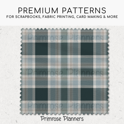 Frosted Pines Plaid Digital Paper, Winter Blue and Green Seamless Patterns, Cozy Holiday Tartan, Commercial Use Scrapbook Pack