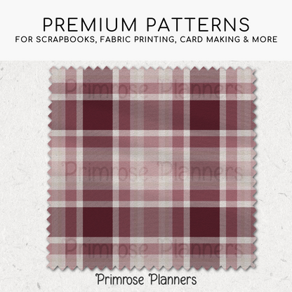 Cream Mauve Maroon Plaid Digital Paper, Valentines Seamless Patterns, Romantic Tartan Backgrounds, Commercial Use Scrapbook Pack