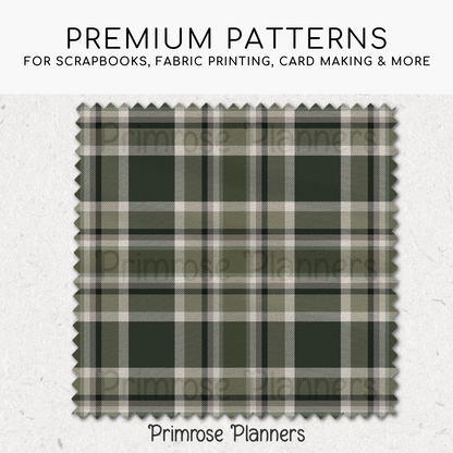 Cream Moss & Grey Plaid Digital Paper, Green Seamless Patterns, Farmhouse Gingham Scrapbook Backgrounds, Minimalist Commercial Use