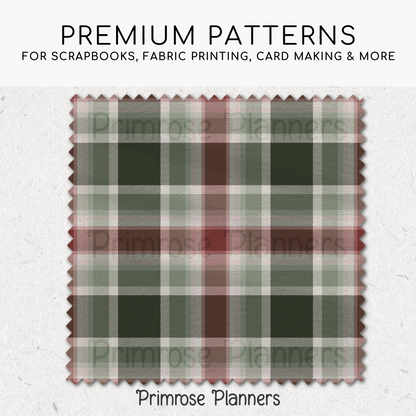 Blush Maroon & Sage Plaid Digital Paper, Christmas Seamless Patterns, Farmhouse Holiday Scrapbook Backgrounds, Commercial Use