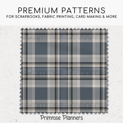Navy & Grey Plaid Digital Paper, Blue Seamless Patterns, Farmhouse Gingham Scrapbook Backgrounds, Minimalist Commercial Use